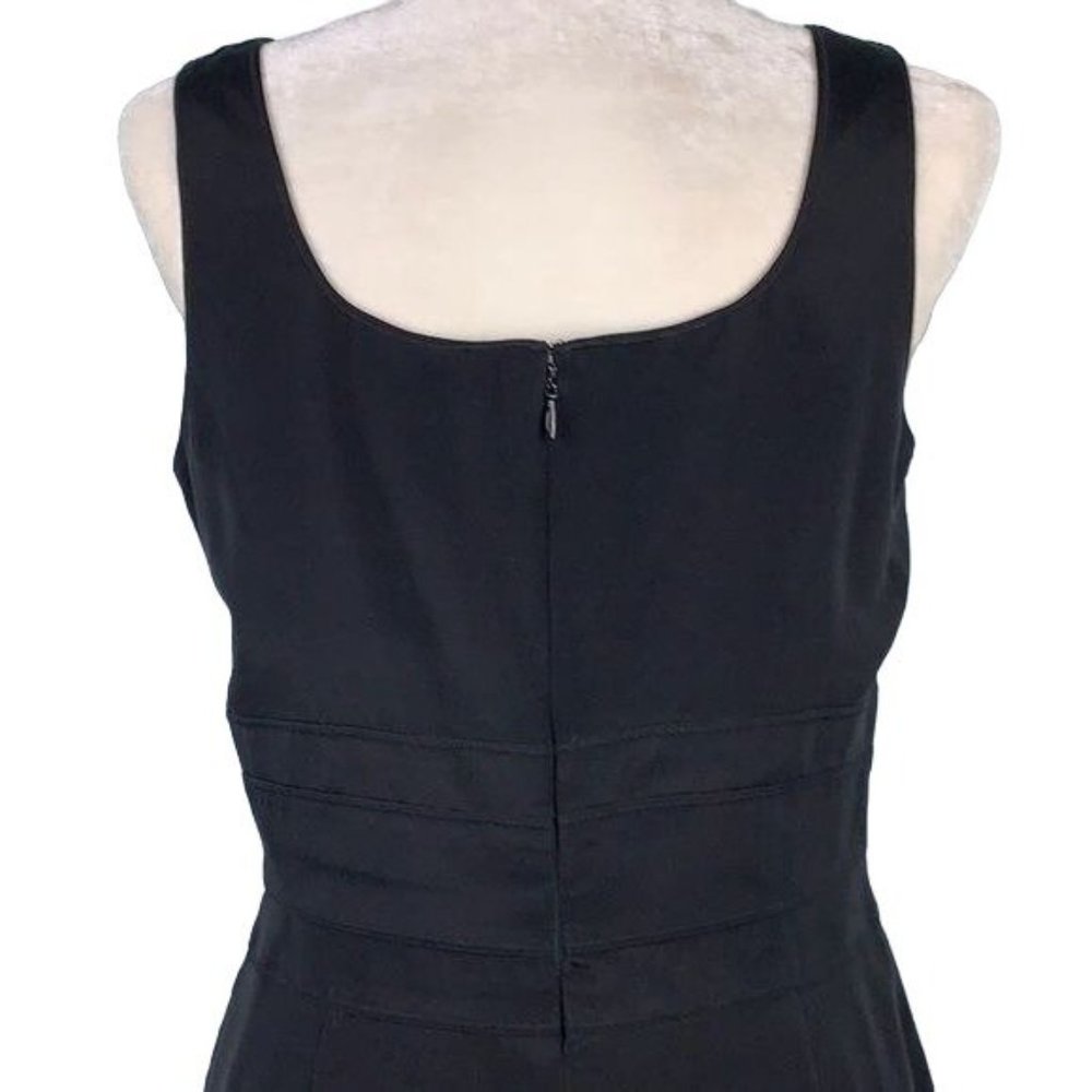 Eccoci Black Silk Sleeveless Sheath Dress 6 Black Lined Zip Scoop Neck Midi - Picture 5 of 7